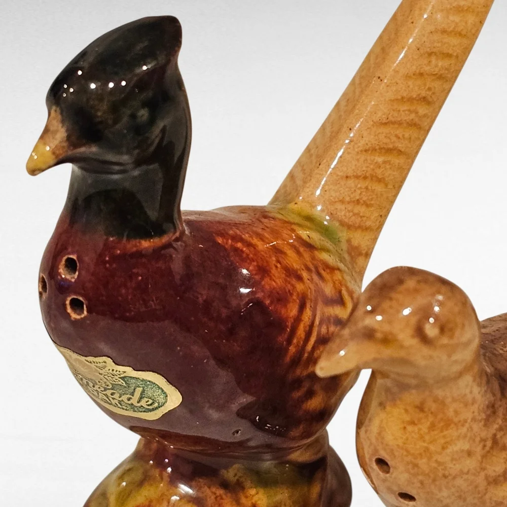 Vintage Rosemeade Pheasant Bird Salt & Pepper Shakers Pottery